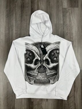 Heads or Tails Rhinestone Dueling Skulls Pullover Hoodie - XL